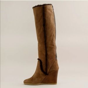 J Crew Charley Shearling Wedge Boots 10 Rich Brown